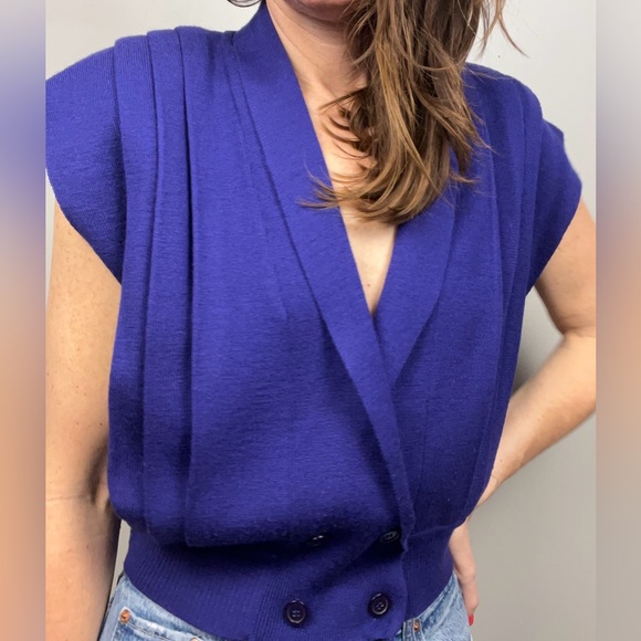 Vintage Russ Indigo/Purple Sweater Vest – 1980s Double-Breasted – Size L - Picture 10 of 12